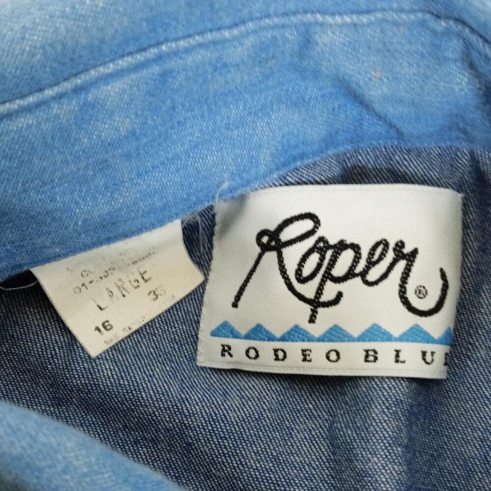 Roper Rodeo Blue Two Tone Denim Button Down Shirt size large - Picture 4 of 5